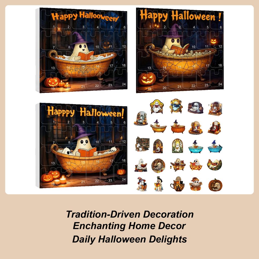 2025 Halloween Countdown Calendar 24PCS Acrylic Ghosts Bubble Bath Decorations Horror Ghosts Reading Books Advent Calendar