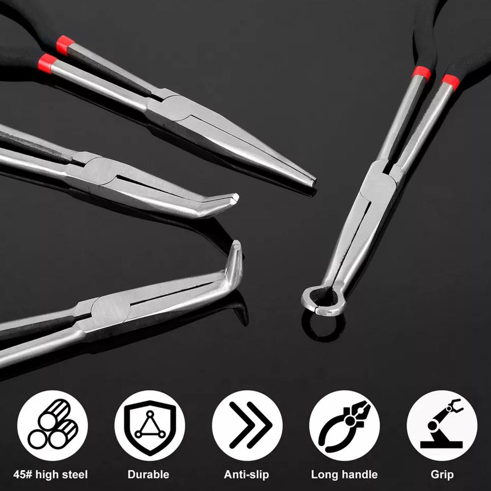4Pcs Hose Gripper Plier Carbon Steel Long Reach Straight Spark Plug Removal Pliers Car Electrical Disconnect Plier Hose Clamp