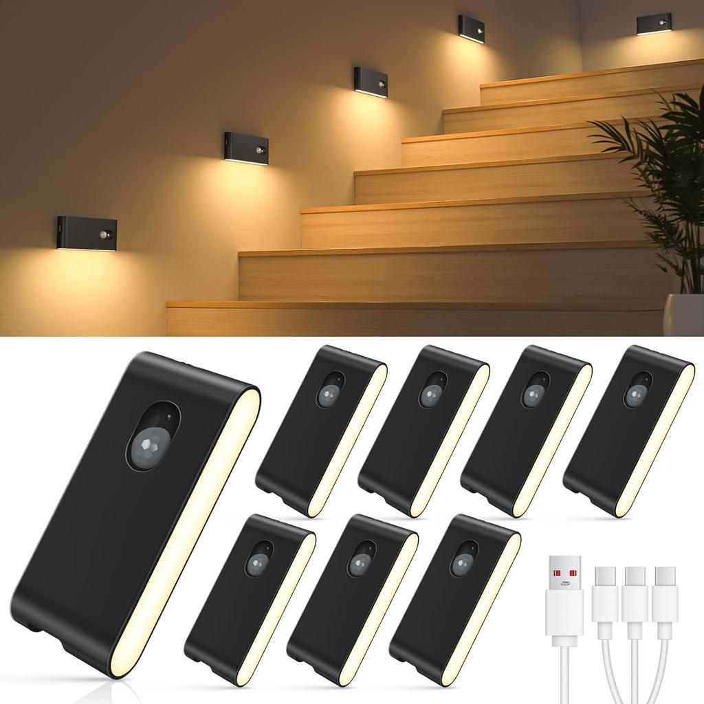 WILLED Motion Sensor Wireless Stair Lights Indoor Battery Rechargeable Night Lights for Stairway Hallway Kitchen Cabinet Bedroom