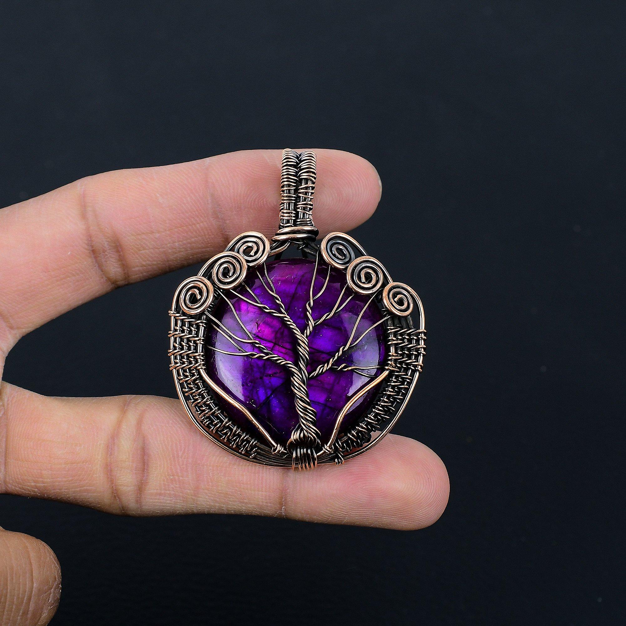 

Украшения из лабрадорита с фиолетовой вспышкой, Кулон, обернутый медной проволокой 999 пробы, Ювелирные изделия из драгоценных камней ручной работы, Подарки для жены, Совершенно новый кулон 2.55 Inches