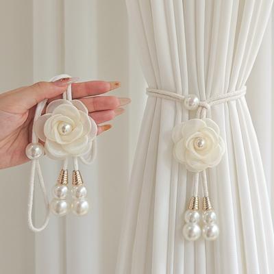 2Pcs Floral Camellia Curtain Buckle Punch-free Curtains Tie Rope Curtain Strap  Home Decoration