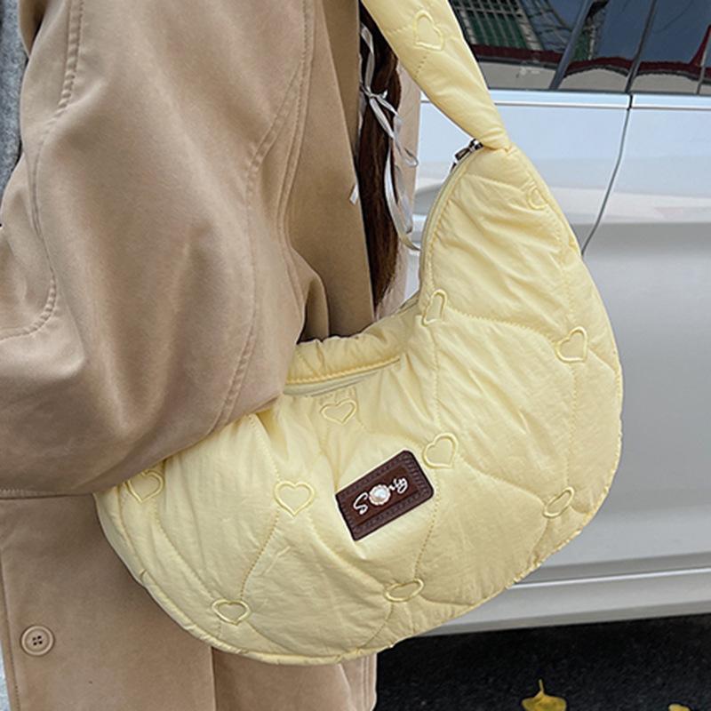 Autumn niche women's bag, large-capacity one-shoulder crossbody women's bag, high-value diamond grid dumpling bag, cotton clothing bag