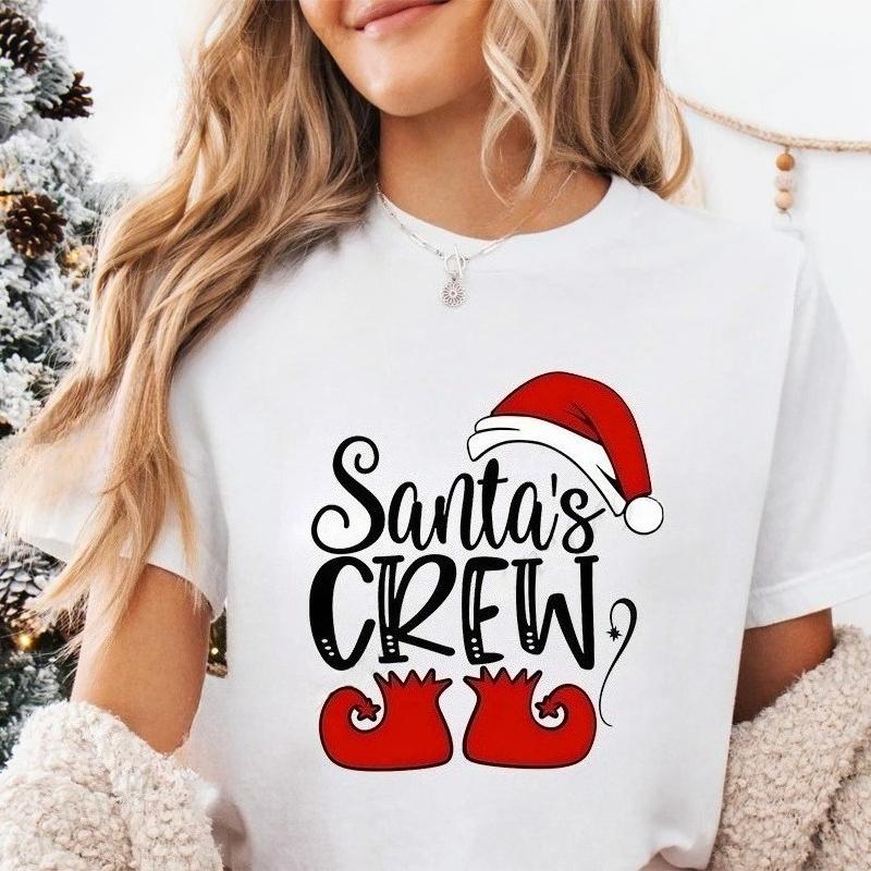 Fashionable Christmas holiday printed Womens Tshirt family set Christmas party Tshirt short sleeved round neck Tshirt S