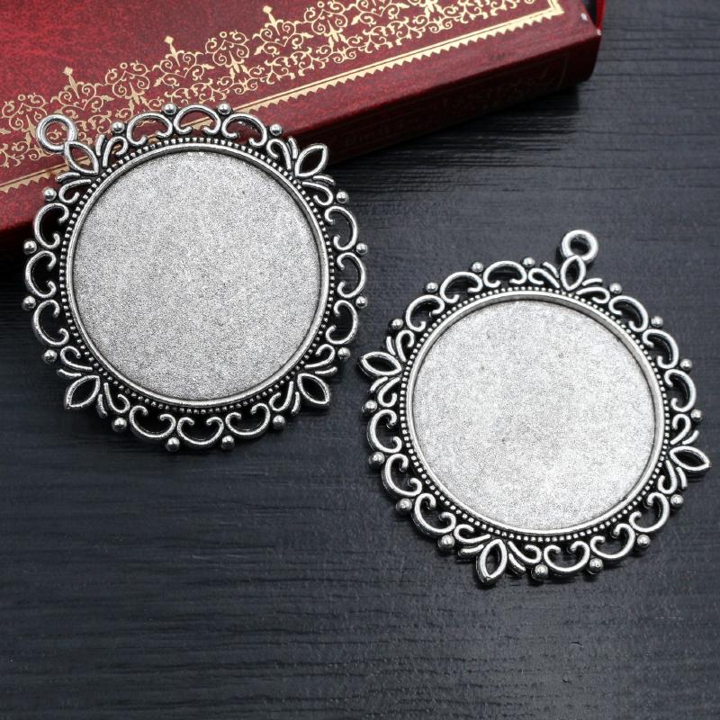 5pcs 35mm Inner Size Bronze Antique Silver Plated Cabochon Blank Base Setting Charms Pendant DIY Jewelry Findings