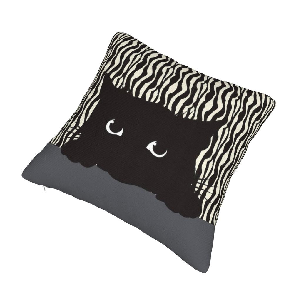 Fronha de Gato Preto Espiando Tecido para Estampar Capa de Almofada Decorações Capa de Fronha Casa Zíper 18''