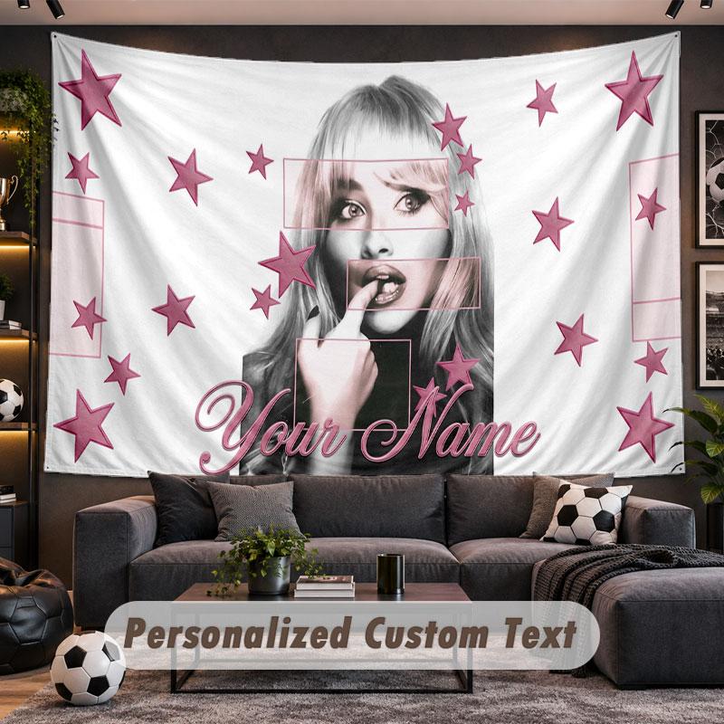 Wall Hanging Tapestry Custom NameSabrina Carpenter Pattern Personalized Printed Fabric Wall Decor