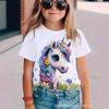 Cartoon Unicorn 3D Digital Casual Short-Sleeve T-Shirt, Suitable for Outdoor Wear, Cute Cartoon Print