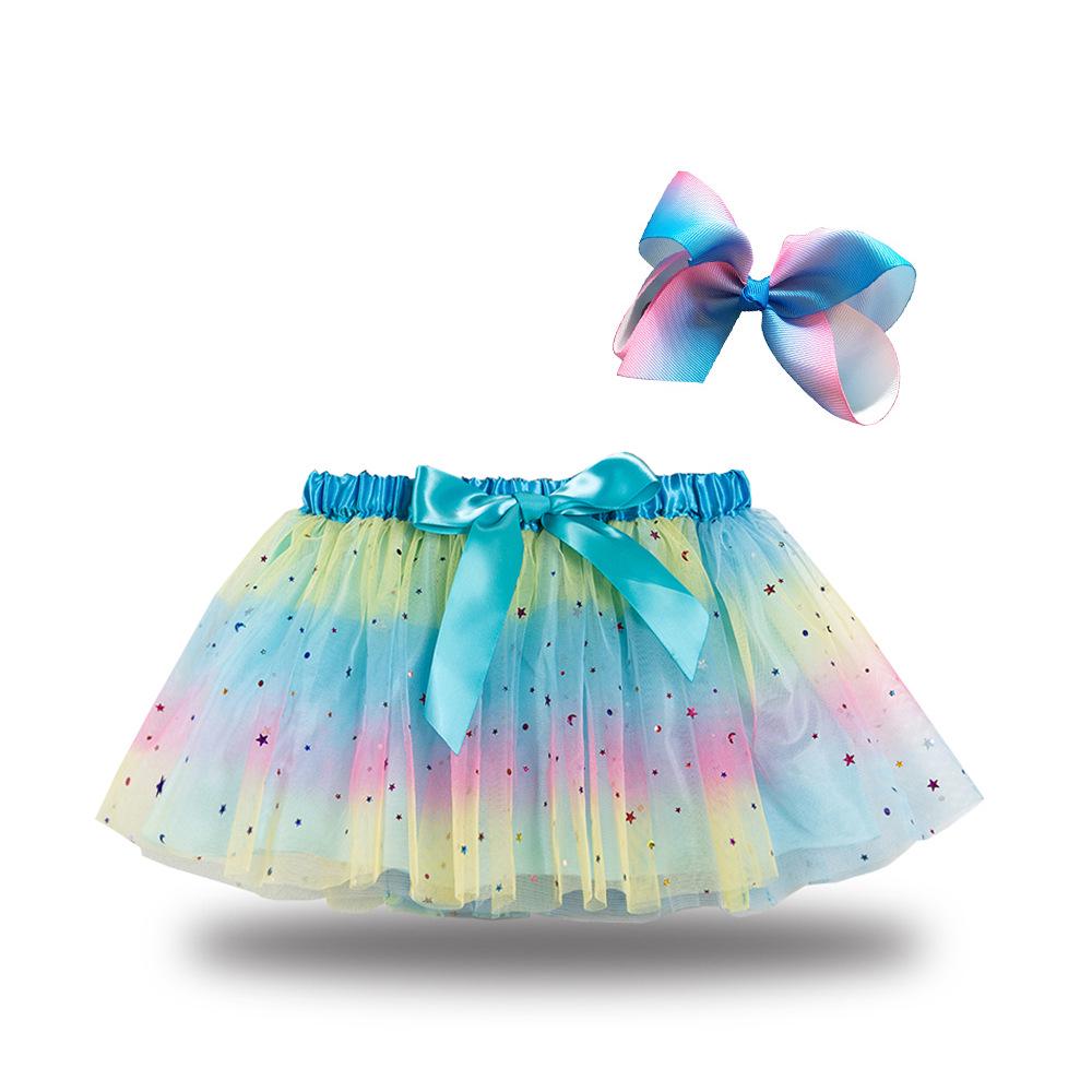 Girls' Star and Moon Mesh Tutu Skirt Set with Bow Hair Clips