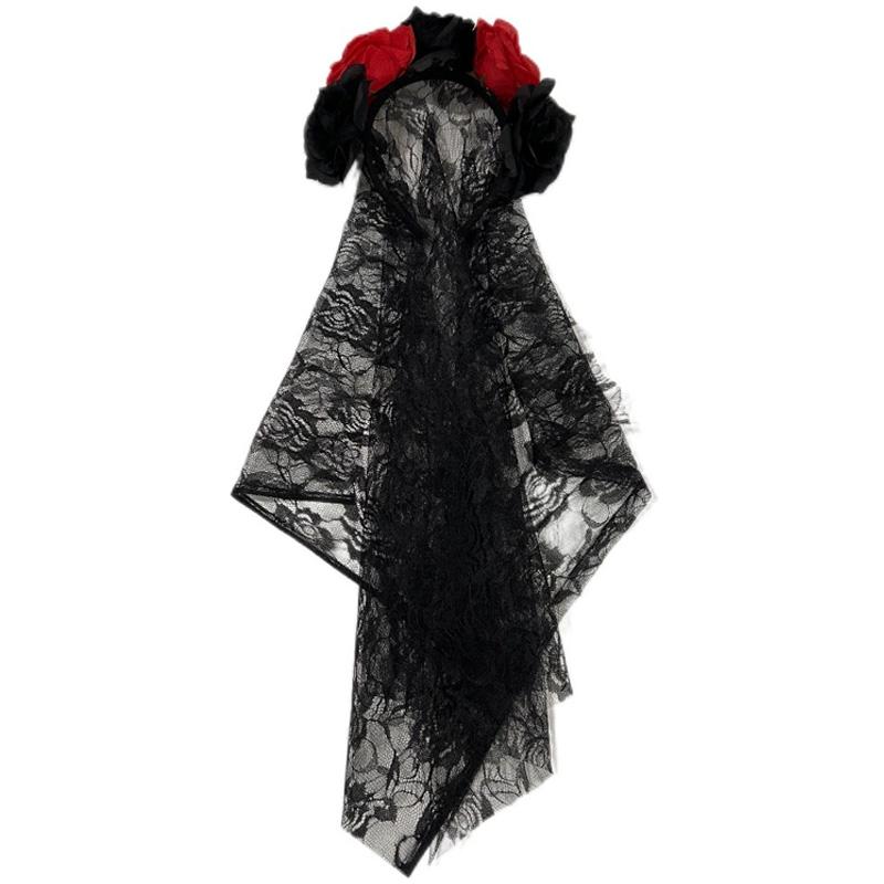 1PC Halloween Simulation Flower Cosplay Prop For Women Girls Headwear Costume Cosplay Rose Headband Lace with Black Veil