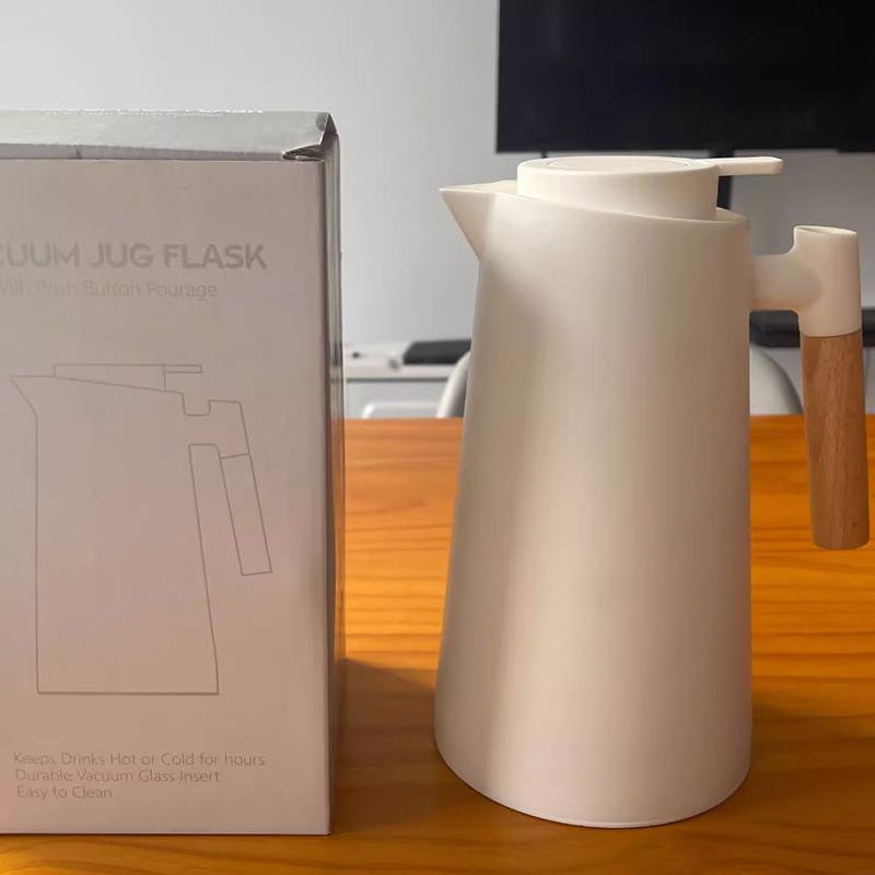 1000Ml Thermos Bottle Nordic Thermos For Hot Water Intelligent Water Heater Kettle Jug Bottle Vacuum Flask Wooden Handle