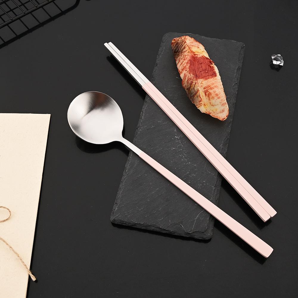2/8Pcs Silver Dinnerware Set Western Stainless Steel Cutlery Dinner Spoon Sushi Chopsticks Flatware Party Kitchen Tableware