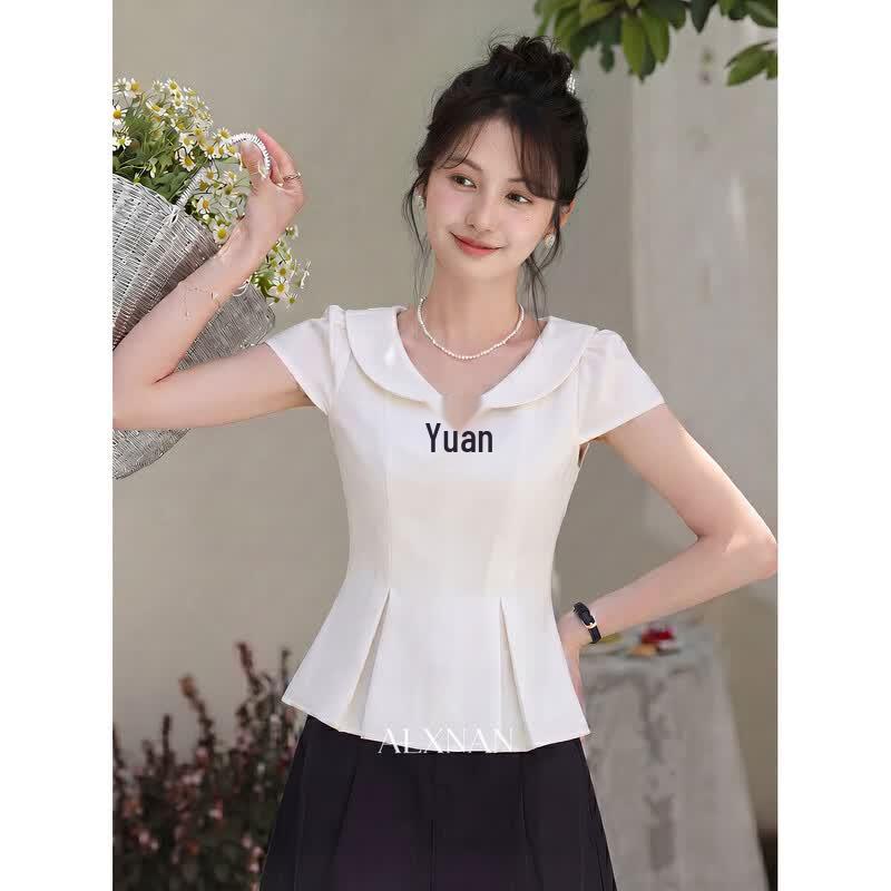 Women s Gentle Style Beige Slimming Summer Blouse S бежевый