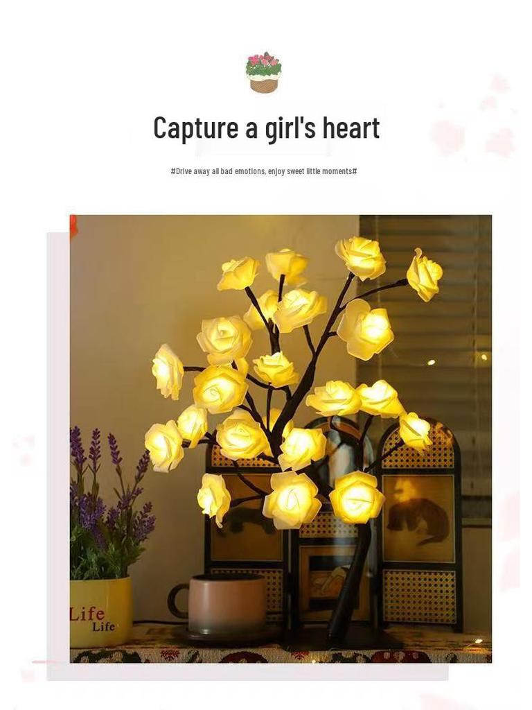 USB Dual Switch LED Rose Flower Tree Light - Table Decoration Night Light