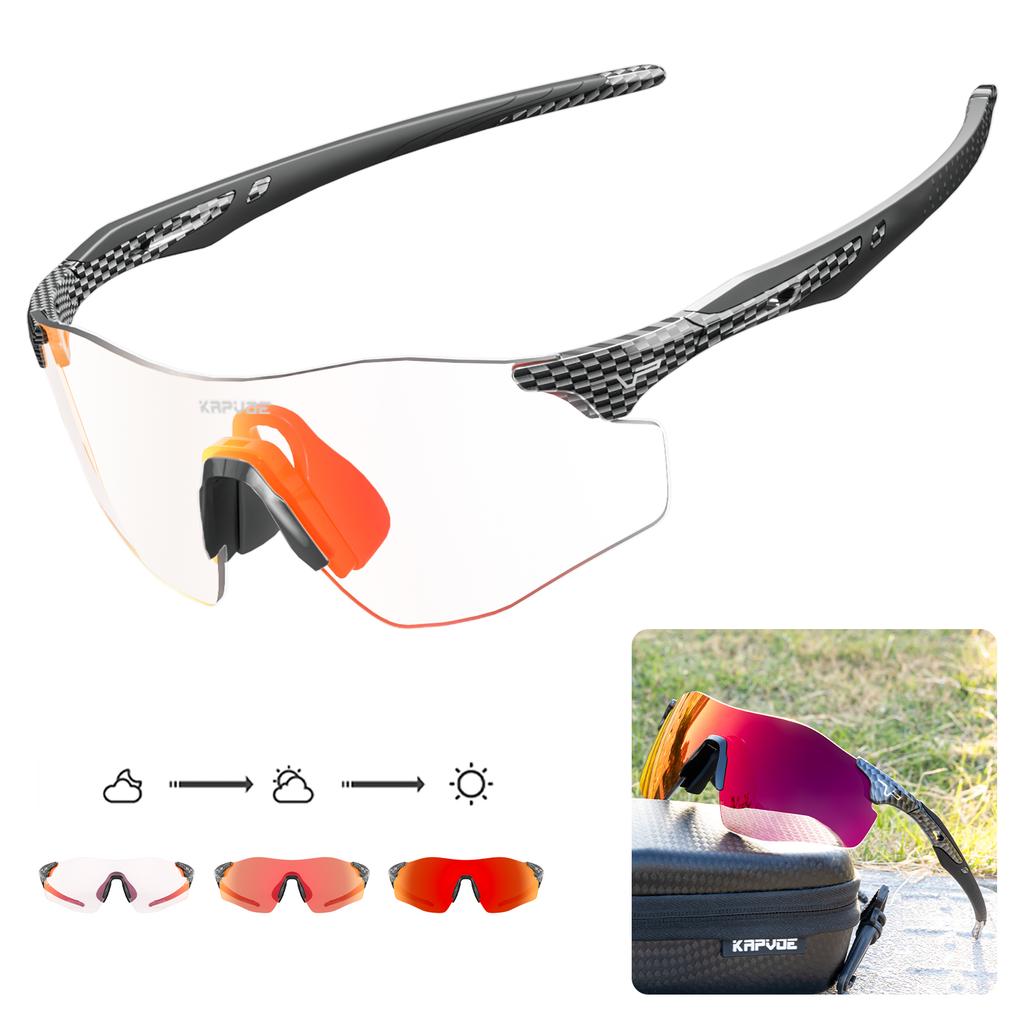 Kapvoe Photochromic Sports Sunglasses Rimless Cycling Glasses Bike Bicycle Glasses Men's MTB Road Running Goggles Red Blue UV400 4