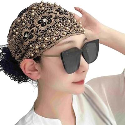 Curly Hair Scrunchies Women's Floral Lace Headbands Pearl Lace Headbands Vintage Lace Headbands Hair Bun Holder for Thick Hair