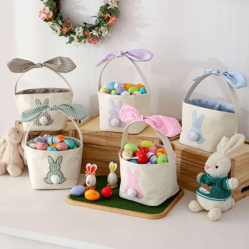 With handle Rabbit Basket Long ears Candy Bag New Easter Egg Basket  Easter decorations