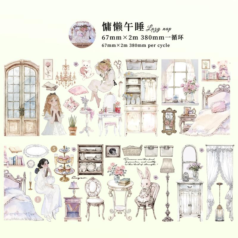 PET Tape Beautiful Time Series Garden Scenery Character Pattern Hand Account Landscape Tape DIY Greeting Card Cup Decoration