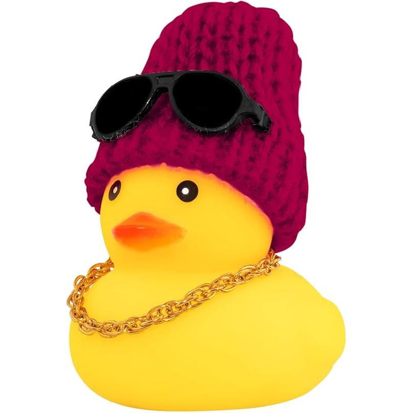 Wonuu Rubber Duck Car Ornaments Yellow Duck Car Dashboard Decorations with Propeller Helmet for Christmas Decor and Home Decorations for Adults