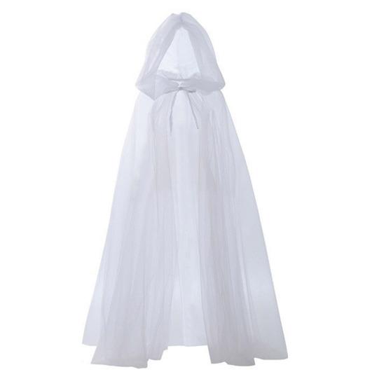 Halloween Gaskappe med hette Voksen Full lengde Gjennomsiktig Nett Hettekappe Halloween Heks Cosplay Kostyme for Renessanse Middelalderfest