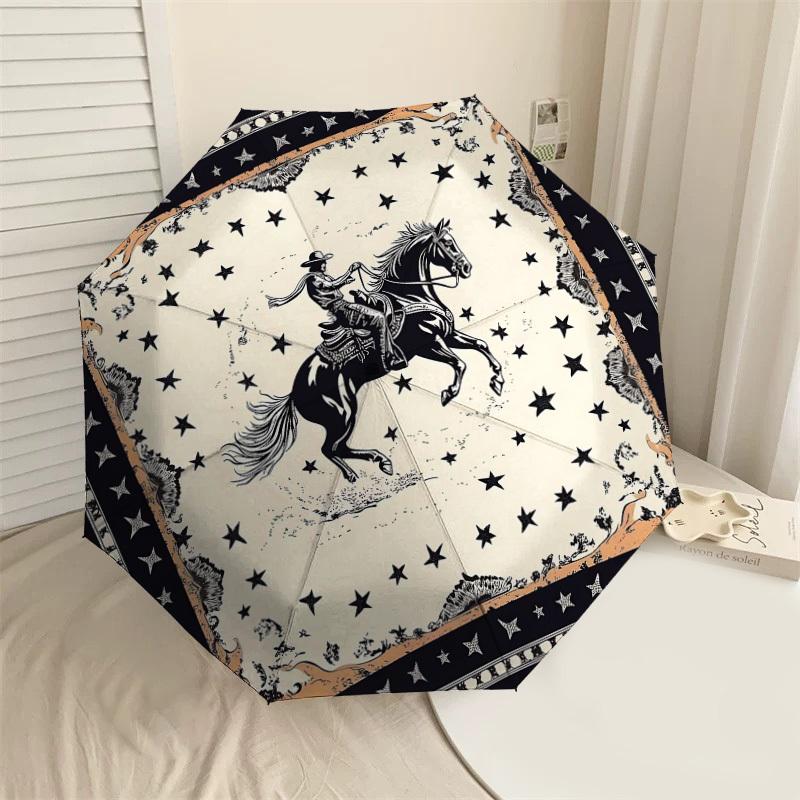 

1PC Cowboy Horse Umbrella-8-Rib Reinforced Portable Folding Travel Suitable for All Seasons Outdoor Daily Use Is an Ideal Choice -K0354