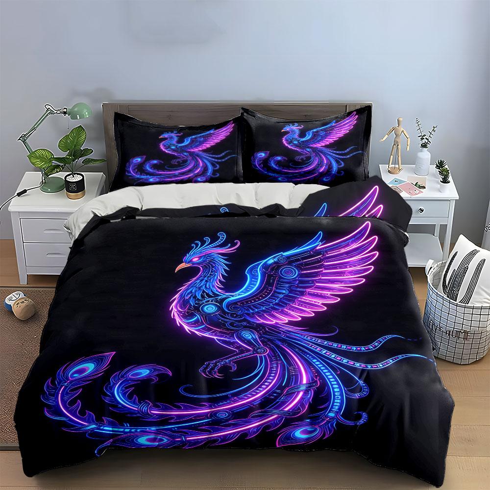 Neon Phoenix Art Set Soft Comfortable Duvet Cover Bedding Set Included 1*Duvet Cover & 2*Pillowcases, Gift