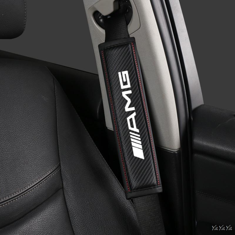 REE4 2pcs Car Seat Belt Shoulder Protector Cover Auto Accessories For Mercedes Benz AMG CLE CLA GLB GLS GLA GLE A B C E Class Sticker