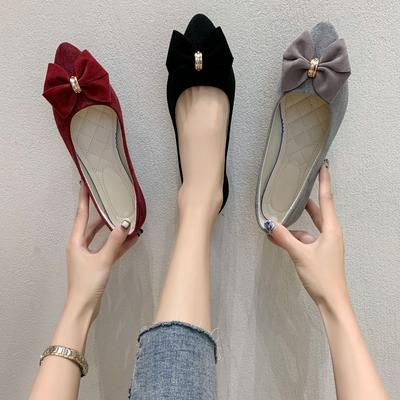 Scarpe basse da donna in stile britannico, scarpe casual Doudou in camoscio con fiocco, scarpe singole basse, taglia grande.