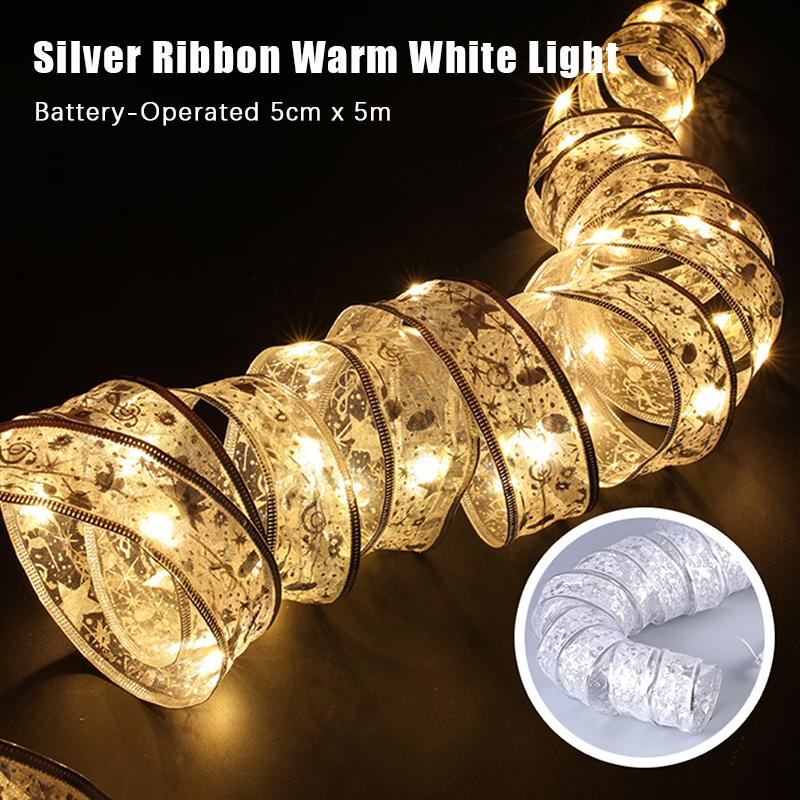 Christmas Ribbon String Lights 50/100Led Christmas Tree Diy Bows Light Home Navidad New Year Venue Wedding Party Decoration