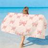 Bow Flower Pink Towel Soft Lightweight Anti-Sand Large Beach Towel Quick-Drying Bath Sports Family