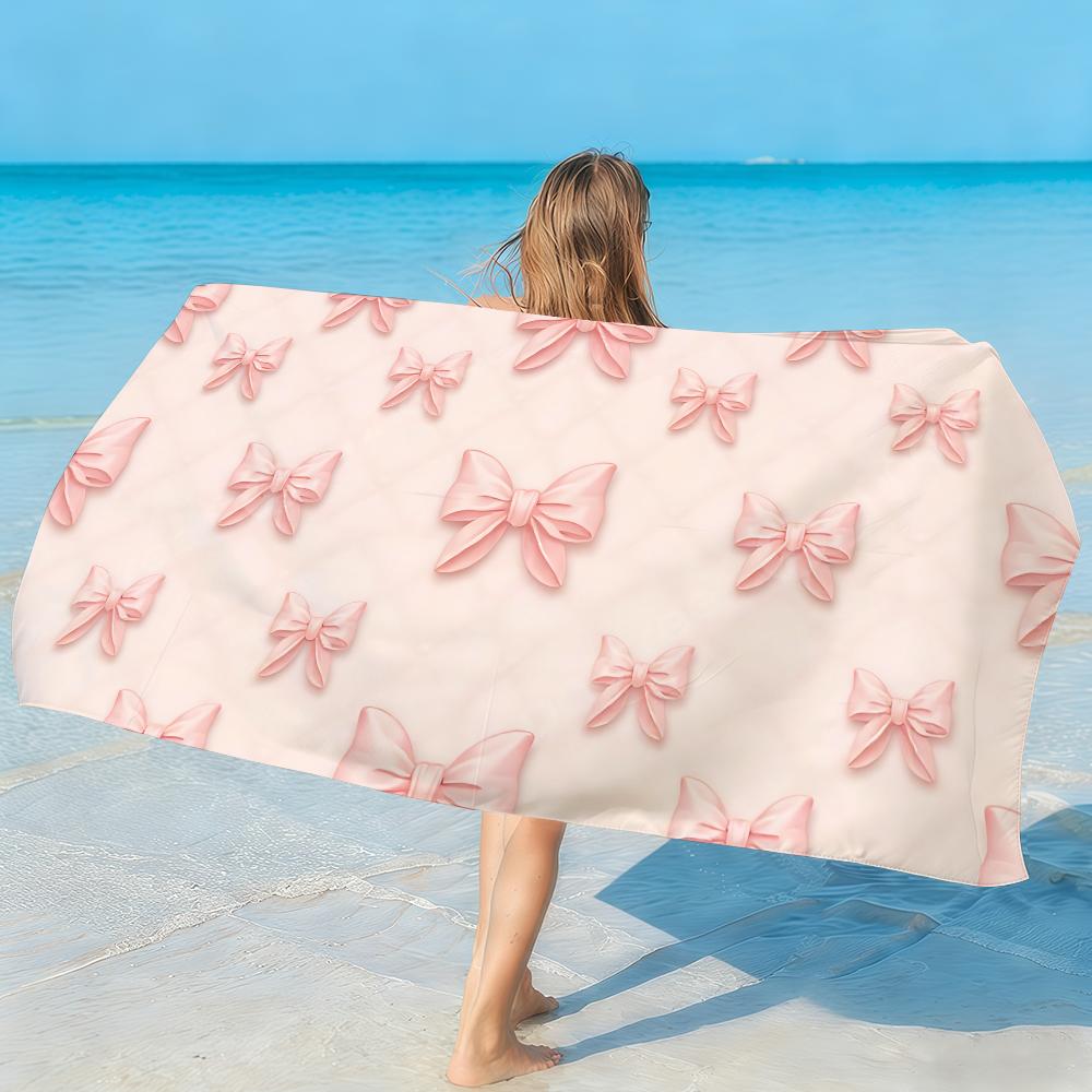 Bow Flower Pink Towel Soft Lightweight Anti-Sand Large Beach Towel Quick-Drying Bath Sports Family