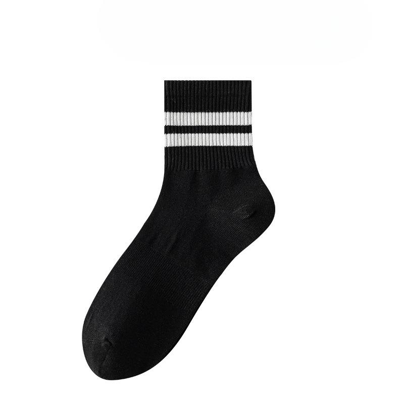 Female Spring and Autumn Stripe Two Bars Gird Waist Rubber Band Running Sports Sweat Absorbent Tube Cotton Socks