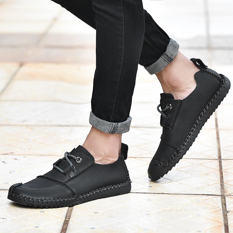 Fashion Fashionable New Men's Handmade Stitching Comfortable Soft Bottom Casual Leather Shoes Men's Breathable Lightweight Casual Shoes
