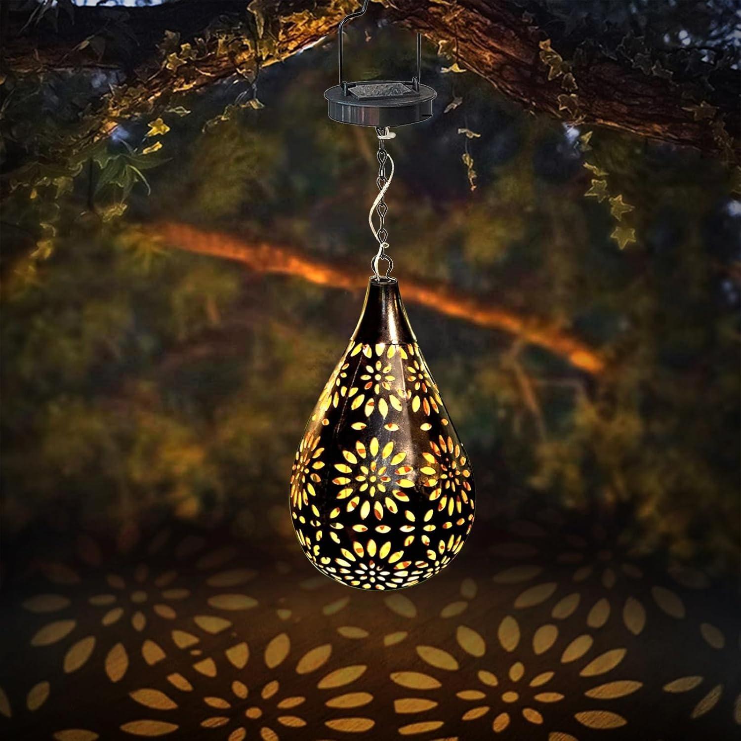 Solar Hanging Light, Decorative Garden Boho Light, Outdoor Solar Water Drop Light for Patio Lawn Fence чёрный