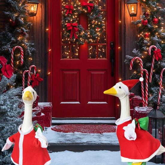 Christmas Goose Outfit for 23" Porch Goose Statue Santa Claus Elf Clothes And Hat Set for Outdoor Lawn Patio Yard Decor