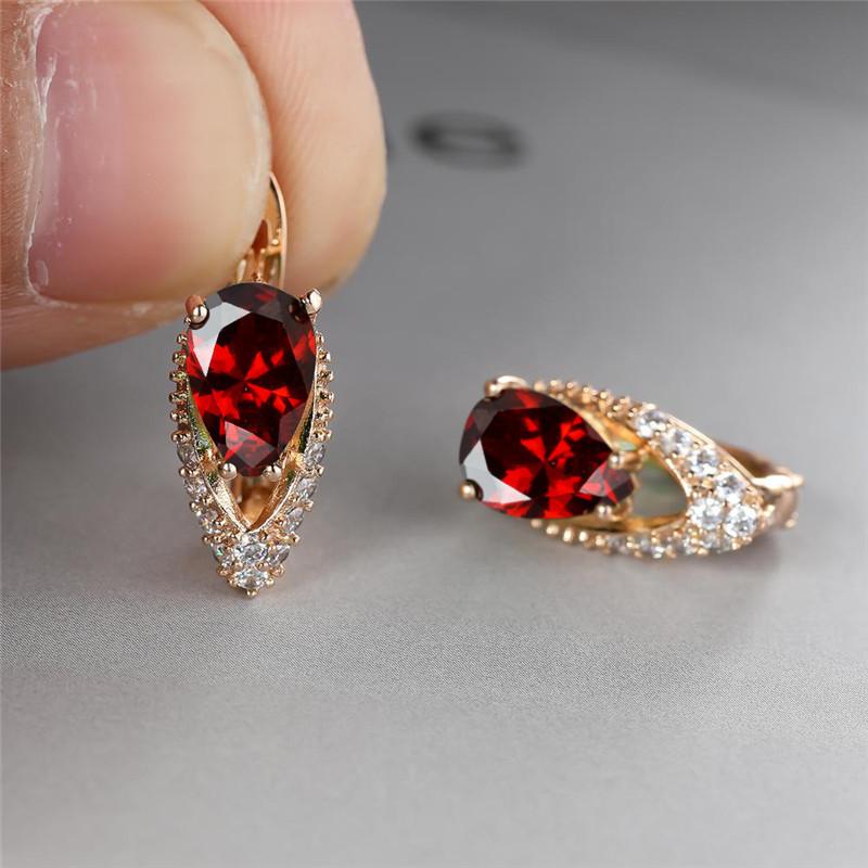 New drop-shaped emerald zircon plated champagne gold ear buckle wedding earrings women s jewelry