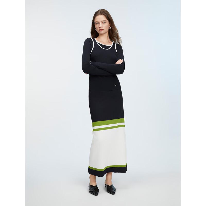 ELLE French Style High-Waist Color Block Straight Skirt