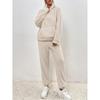 Fall Winter New Solid Fleece Hooded Long Sleeve Top & Pants Set, Casual Women's Outfit For Women