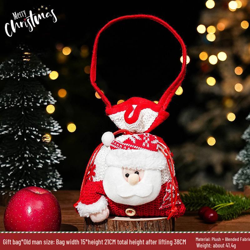 Three-Dimensional Santa Claus Burlap Backpack Candy Bag - Large Christmas Gift Decoration
