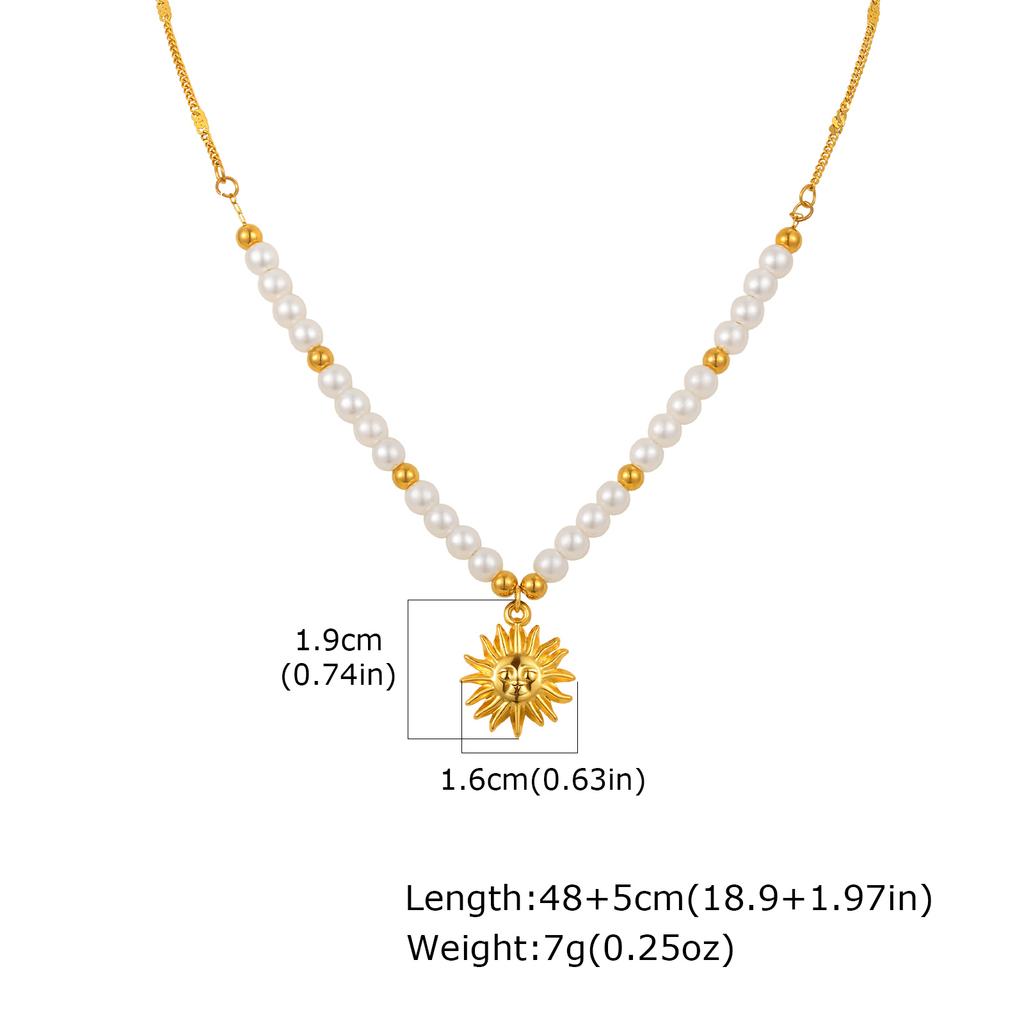 Pearl Beaded Pendant Necklace Stainless Steel 18K PVD Gold Plated Waterproof Tarnish Free Sun Shell Heart Zircon Choker Jewelry