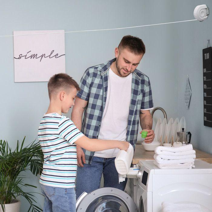 Relaxdays Corde à linges rétractable, 12 m, étendoir, usage intérieur/ extérieur, Séchoir, fil à linge, plastique, blanc