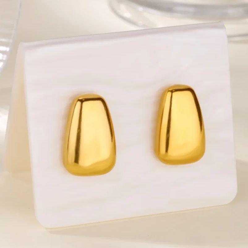 Stainless Steel Geometric Square Stud Earrings For Women Men Gold Color Earrings Vintage Minimalist Piercing Earring Jewelry