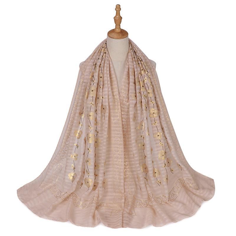 New Printed Gilding Cotton Hijab Scarf Women Luxury Stripe Glitter Scarves Poncho For Women Headband Bandana Shawl Turban Islam