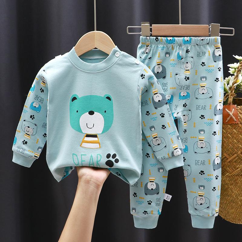Tegneserie Barn 100% Bomull Undertøyssett Gutter & Jenter Termisk Pyjamas Myk Langermet Topp & Bukser Koselig Hjemmeklær & Nattøy