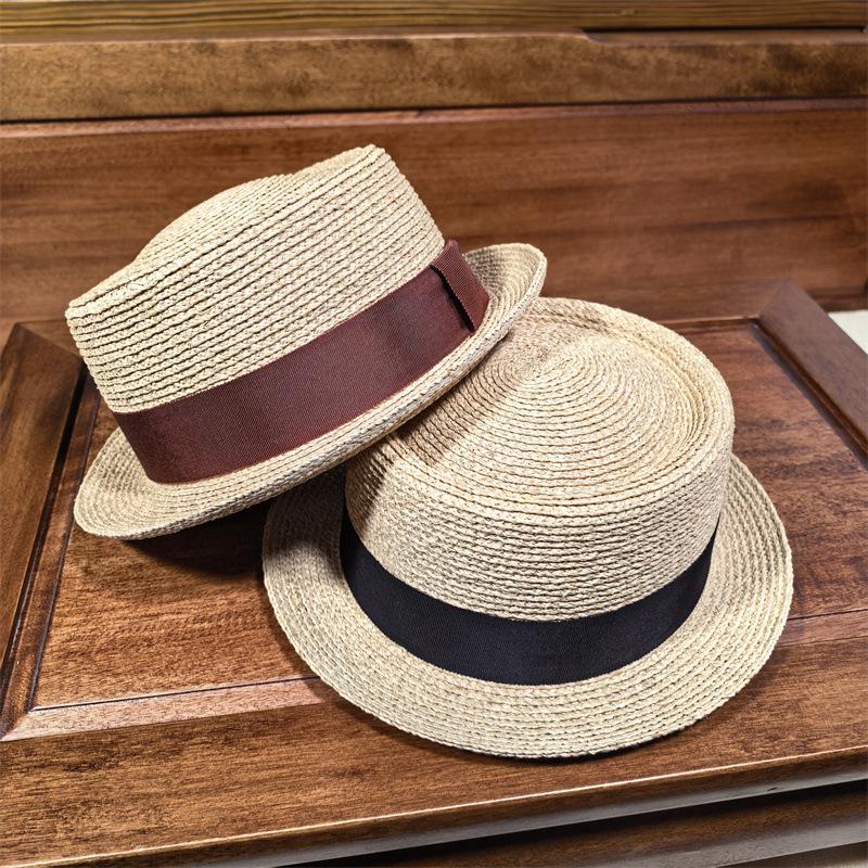 Sombrero Porkpie clásico sombrero porkpie de paja para hombres mujeres sombrero ala plana fedora sombrero de sol de rafia trilby de verano sombrero de jazz sombrero de fieltro vintage