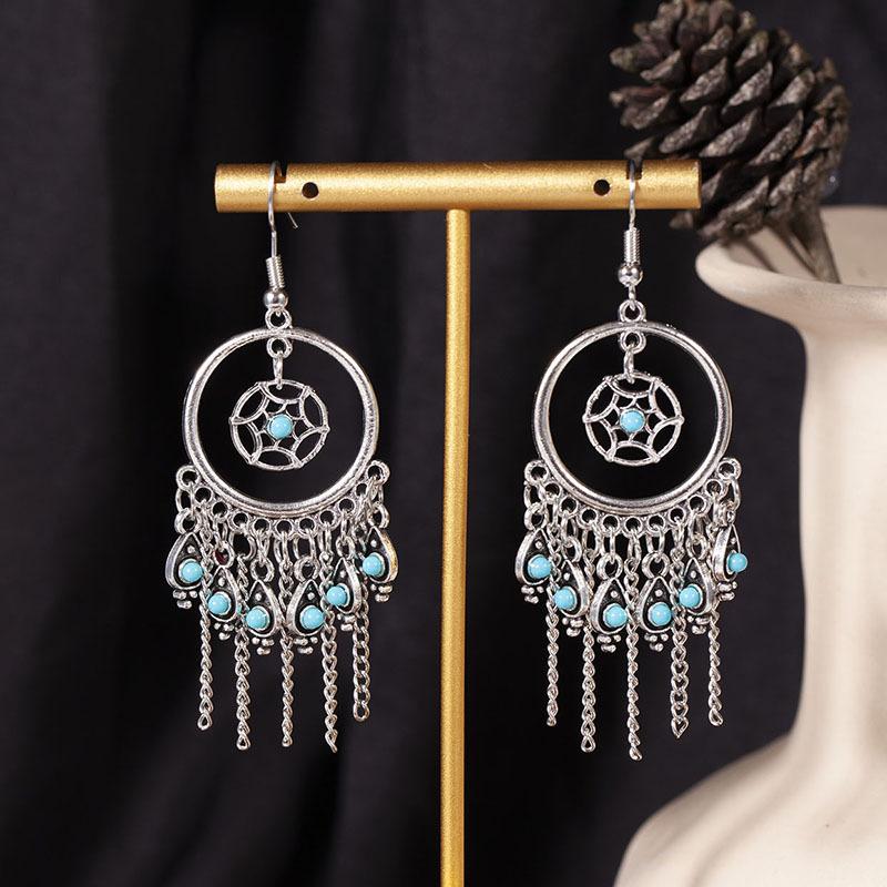 European, American and Bohemian Hollow Bead Fringed Earrings, High-end Retro Ethnic Style Earrings, Fashionable Long Earrings.