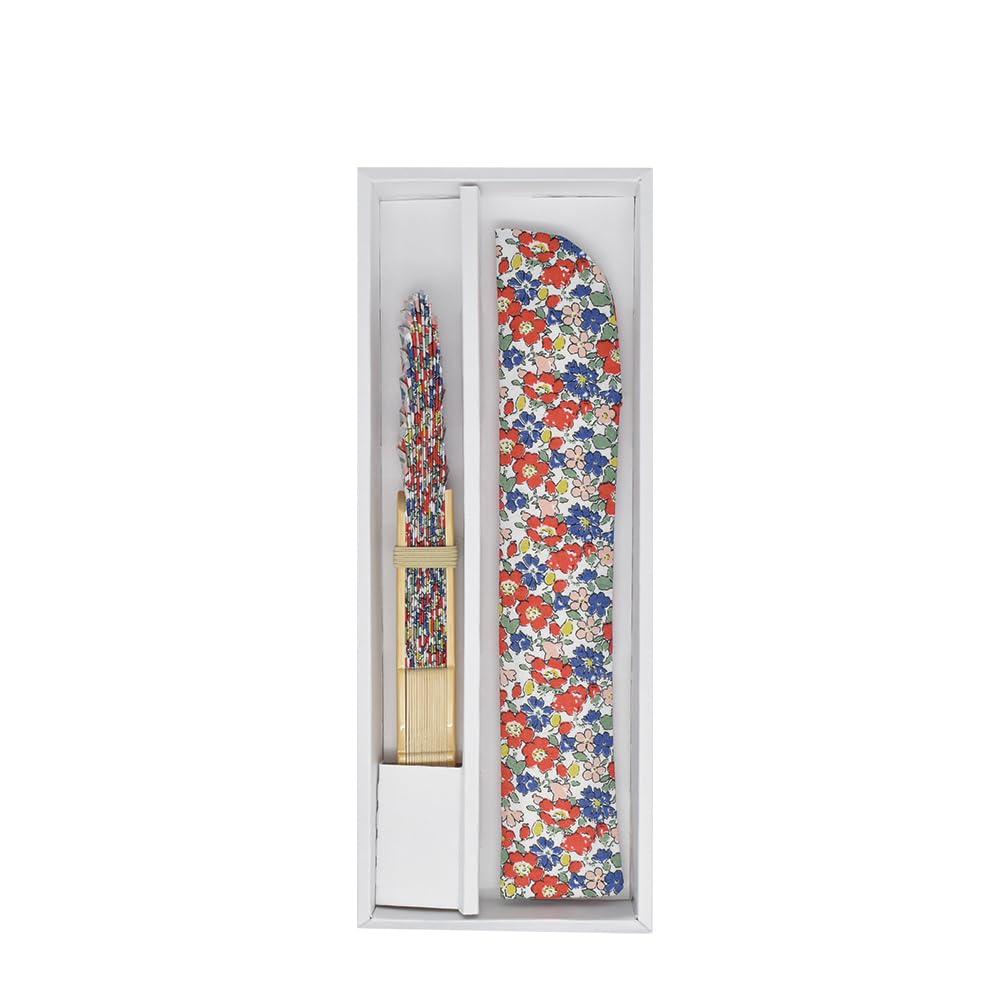 Onishi Ken Seihan LIBERTY Fan and Fan Case Gift Floral Set, Pattern, Red, 'Ripple' SGF30-LIA01