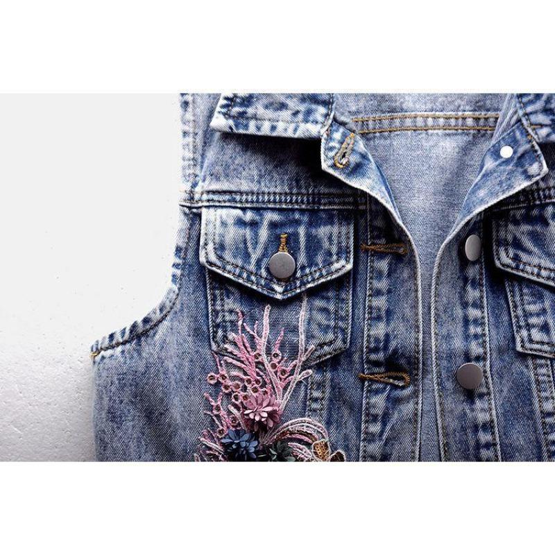 Cowboyweste Heavy Industry Nail Bead Ärmellose Schulteraufkleber Jeansjacke Damen Turndown-Kragen Top Einreihige Schnalle Neue Mode Herbst
