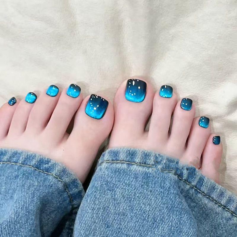 

Summer White Toenail Wear Nail Cat Eye Nail Stickers Finished Nail Beauty Detachable Light Liao Nail Foot Nail Tip [C132]-XS