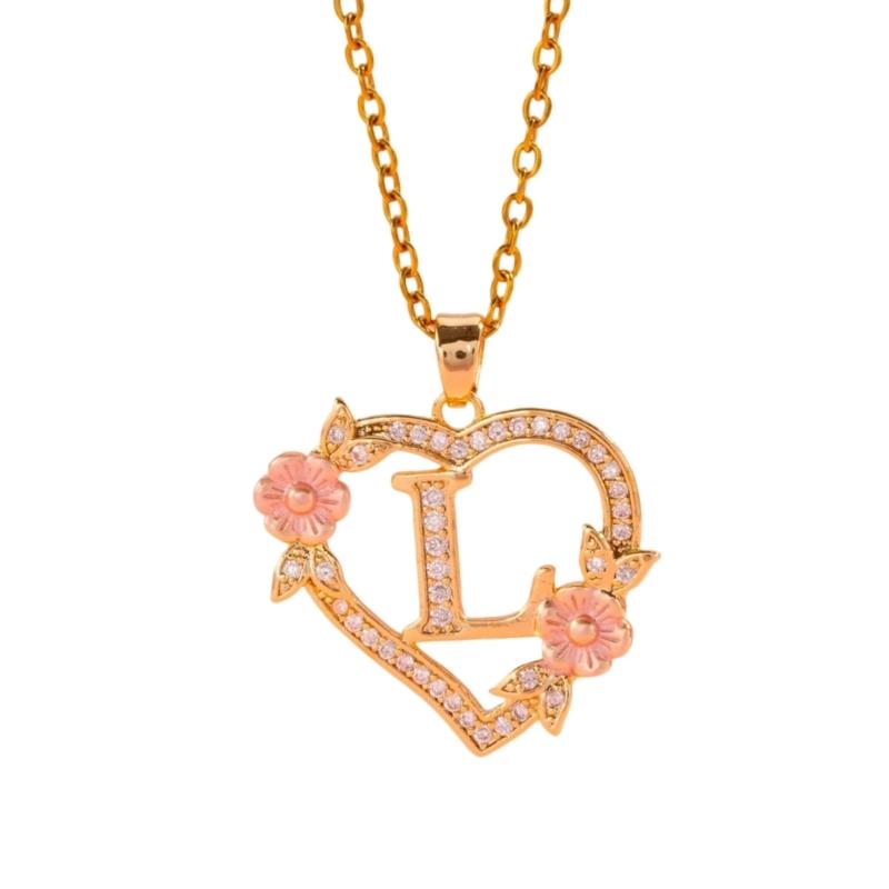 

Hollow Out Heart Flower Letter Necklace Customizable Brass Jewelry Elegant Lightweight Design For Women