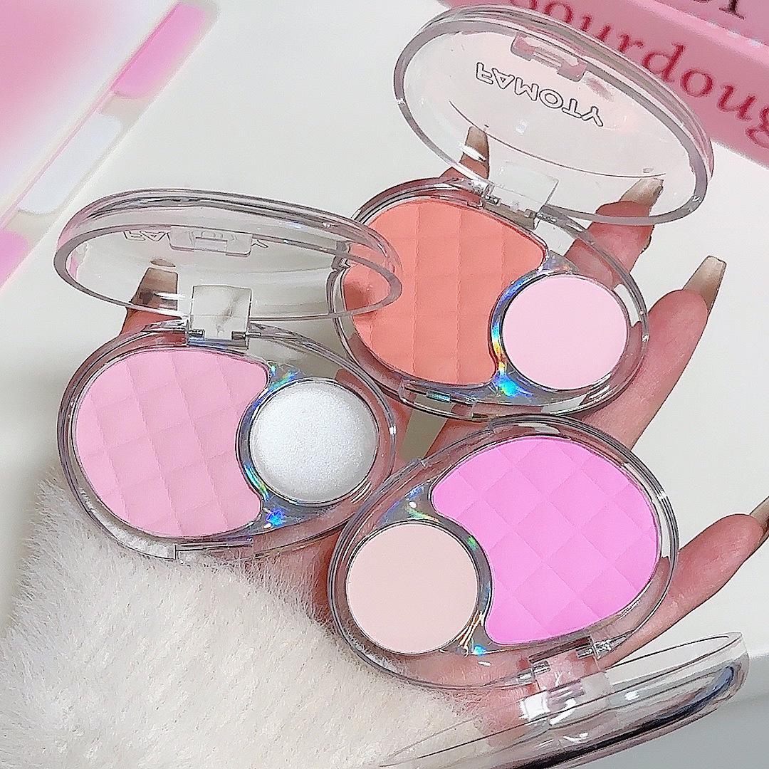 

FAMTOY Two-Color Blush & Highlight Palette - Multi-Use Natural Shimmer